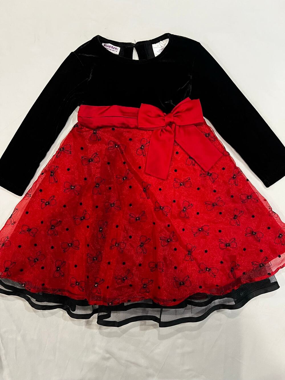 Blueberi Boulevard Girls Christmas Holiday Dress Black Velvet Red Tulle Size 2T